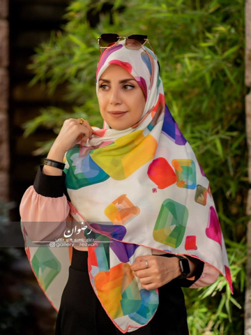 روسری نخی درجه یک قواره 120 طرح هندسی رنگی