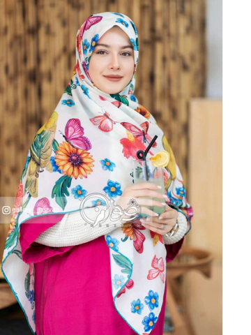 روسری کرپ نخ باایستایی عالی طرح گل و بلبل قواره 140
