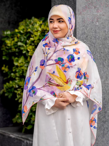 روسری نخی درجه یک طرح بنفشه قواره 120 دوردستدوز