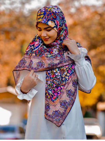 روسری طرح پرنده سنتی قواره 120 دوردستدوز