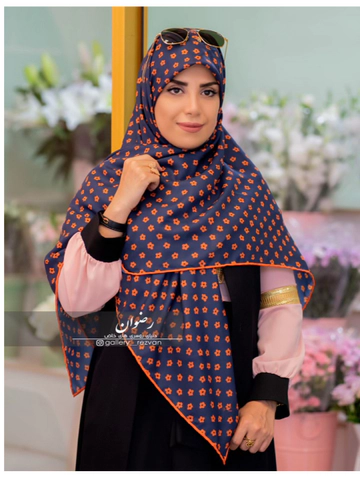 روسری نخی طرح گلریز نارنجی قواره 120