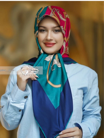 روسری ابریشم کجراه طرح کمربندی قواره 120