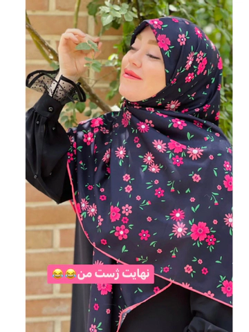 روسری کرپ نخ باایستایی عالی طرح گلریزسرخابی قواره 140 دوردستدوز