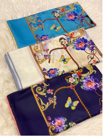 روسری طرح گل و پروانه طنابی