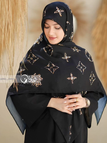 روسری کرپ نخ طرح ال وی پلنگی قواره 140 د