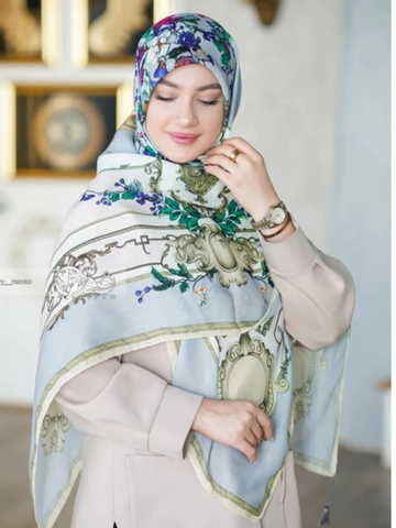 روسری کرپ نخ طرح اسلیمی قواره 140