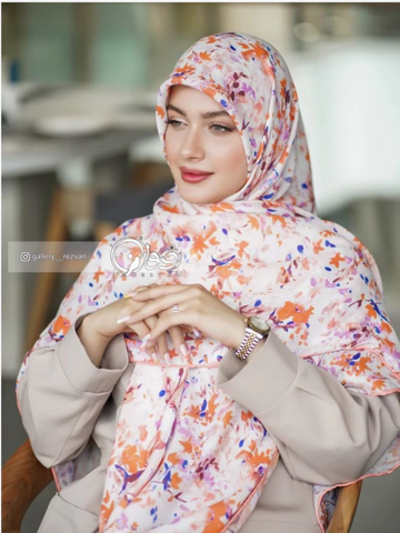 روسری نخی طرح لاله آبرنگی ریز قواره 120