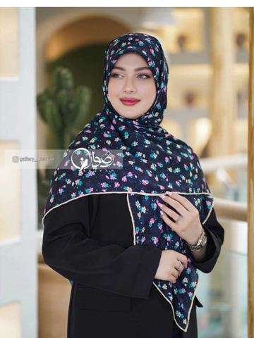 روسری نخی قواره 140 طرح گلریز لیمویی