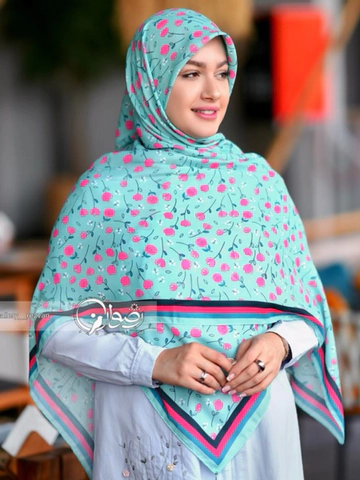 روسری کرپ نخ طرح گل و لاله حاشیه دار