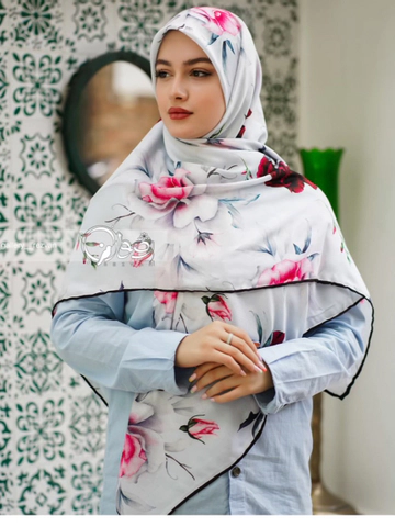 روسری کرپ نخ طرح رز سه بعدی