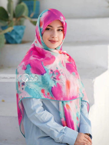 روسری کرپ نخ طرح آبرنگی