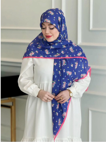 روسری کرپ نخ طرح دسته گل یاسی