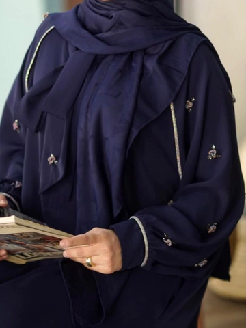 عبای ژاکلین شکوفه طلایی سرمه ای