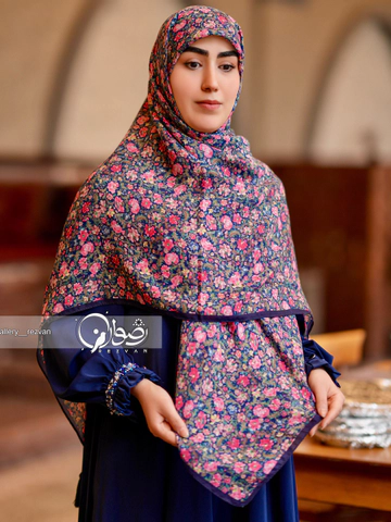 روسری نخی درجه یک طرح سنتی سورمه ای