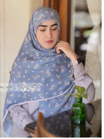 روسری رضوان طرح دسته گل ریز طوسی
