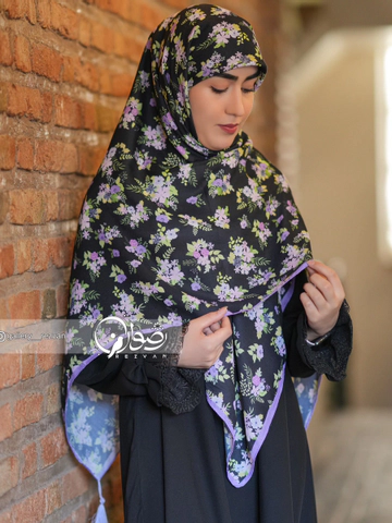روسری نخی طرح دسته گل یاسی